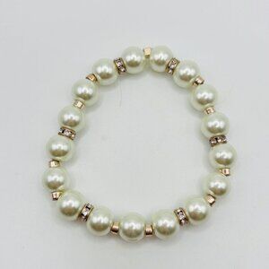Unbranded Faux Pearl Rhinestone Gold Tone Spacer Beads Stretch Bracelet Classic